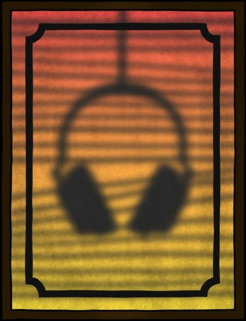 Milchglas-Panel mit Kopfhörer-Silhouette