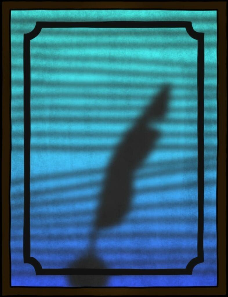 Milchglas-Panel mit Schreibfeder-Silhouette